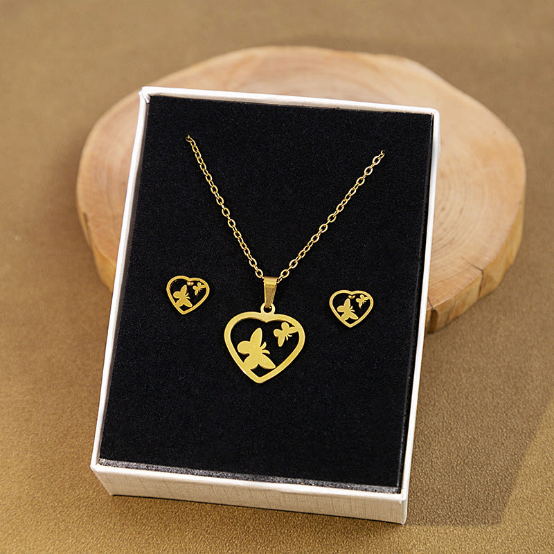 Wholesale Stainless Steel Geometric Cross Earrings Necklace Set